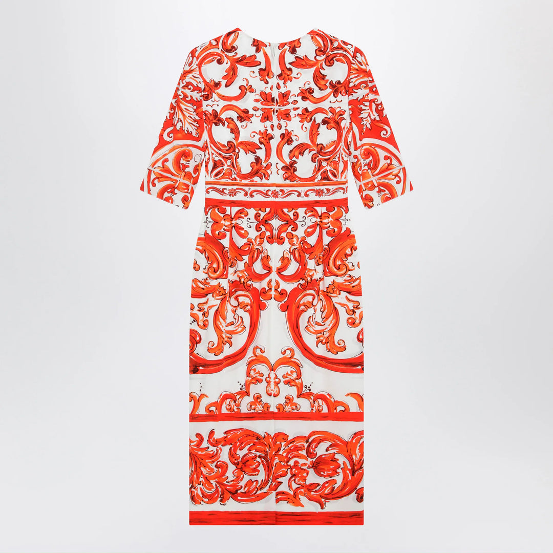 Dolce&amp;Gabbana - Fitted Maiolica-print silk charmeuse dress in orange Brand Apparel &amp; Accessories