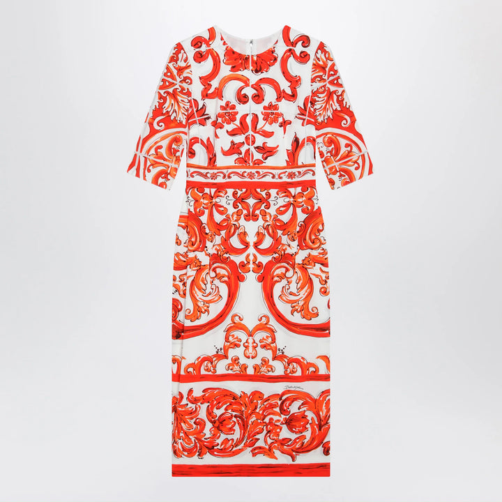 Dolce&amp;Gabbana - Fitted Maiolica-print silk charmeuse dress in orange Brand Apparel &amp; Accessories