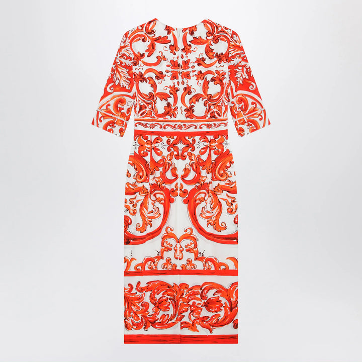 Dolce&amp;Gabbana - Fitted Maiolica-print silk charmeuse dress in orange Brand Apparel &amp; Accessories
