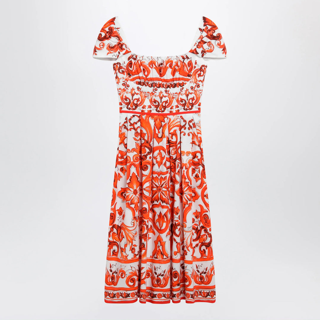 Dolce&amp;Gabbana - Maiolica-print cotton poplin dress in orange Brand Apparel &amp; Accessories