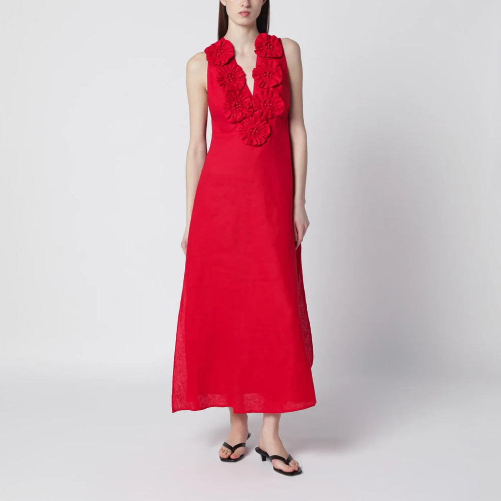 FARM Rio - Red linen dress with floral appliqués Brand Apparel & Accessories XS
