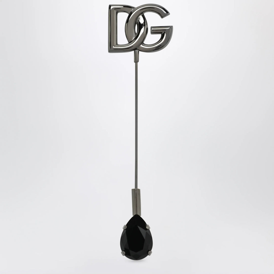 Dolce&Gabbana - DG logo brooch with crystals in brass, ruthenium Brand Apparel & Accessories > Jewelry TU