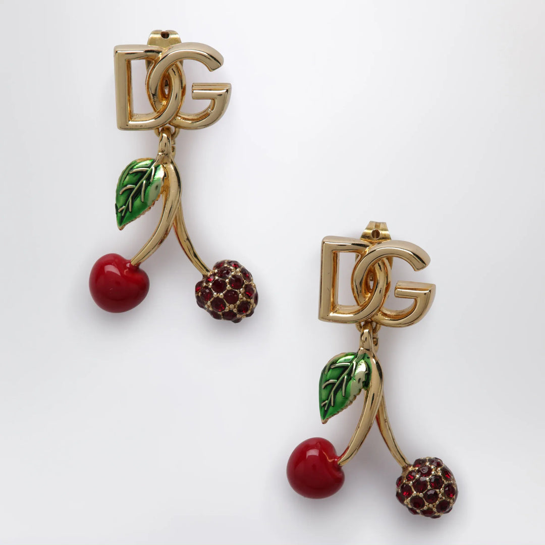 Dolce&Gabbana - Earrings with logo and cherries in brass gold Brand Apparel & Accessories > Jewelry TU