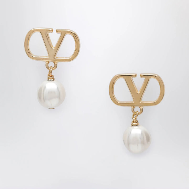Valentino Garavani - VLogo pearl drop earrings in gold-tone brass Brand Apparel &amp; Accessories > Jewelry TU