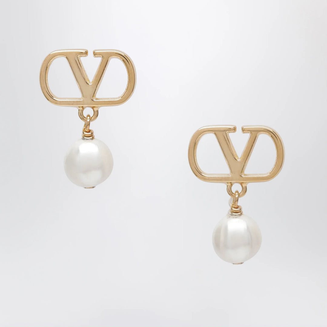 Valentino Garavani - VLogo pearl drop earrings in gold-tone brass Brand Apparel &amp; Accessories > Jewelry TU