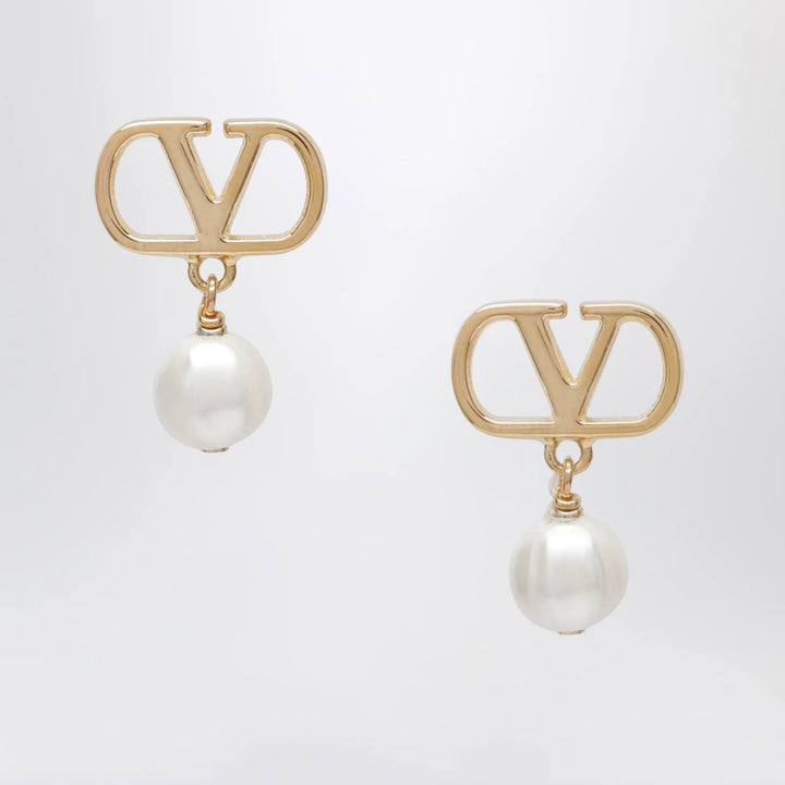 Valentino Garavani - VLogo pearl drop earrings in gold-tone brass Brand Apparel &amp; Accessories > Jewelry TU