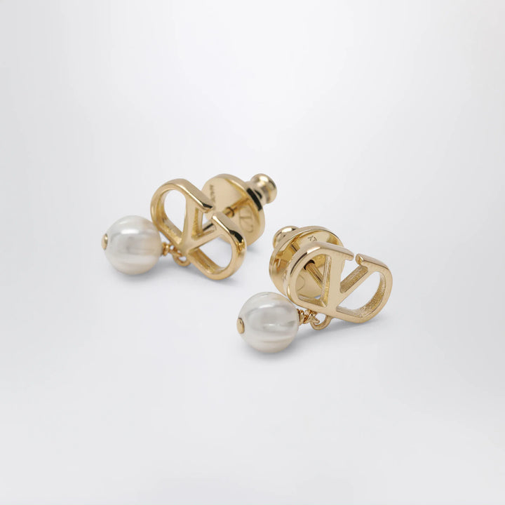 Valentino Garavani - VLogo pearl drop earrings in gold-tone brass Brand Apparel &amp; Accessories > Jewelry TU