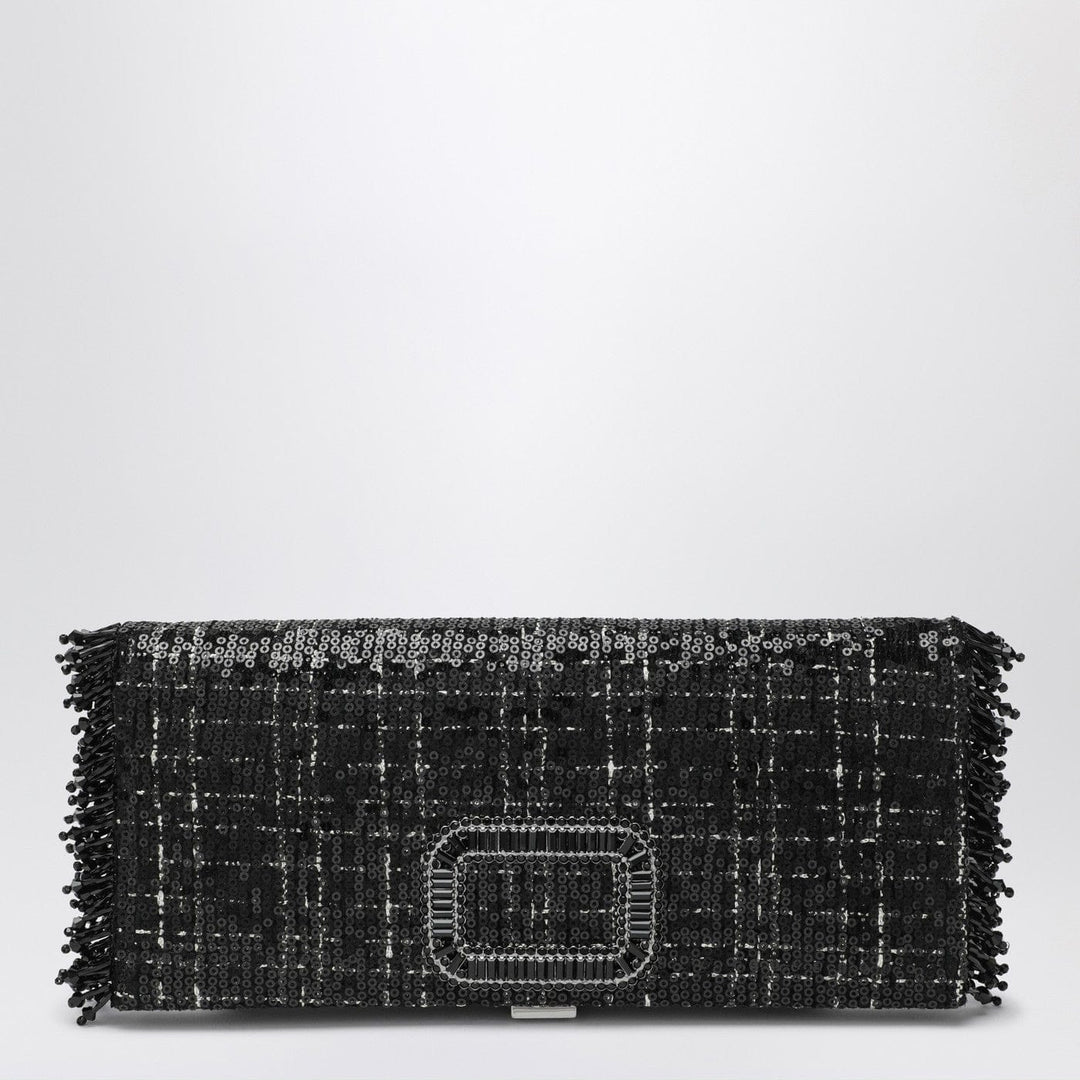 Apparel &amp; Accessories TU ROGER VIVIER - Black Pilgrim clutch bag with micro sequins Brand