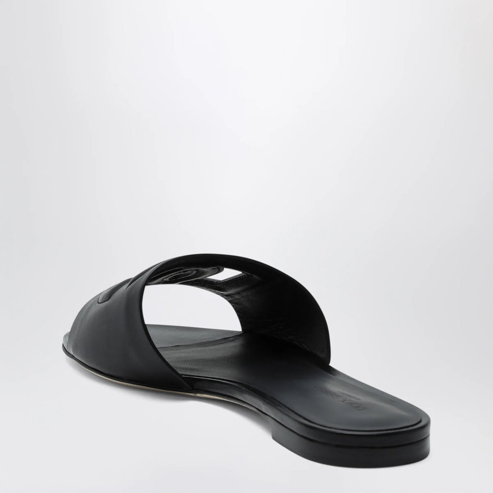 Dolce&Gabbana - Black leather slides with DG logo Brand Apparel & Accessories > Shoes