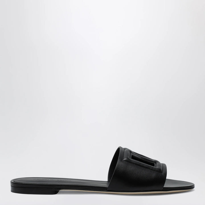 Dolce&amp;Gabbana - Black leather slides with DG logo Brand Apparel &amp; Accessories > Shoes