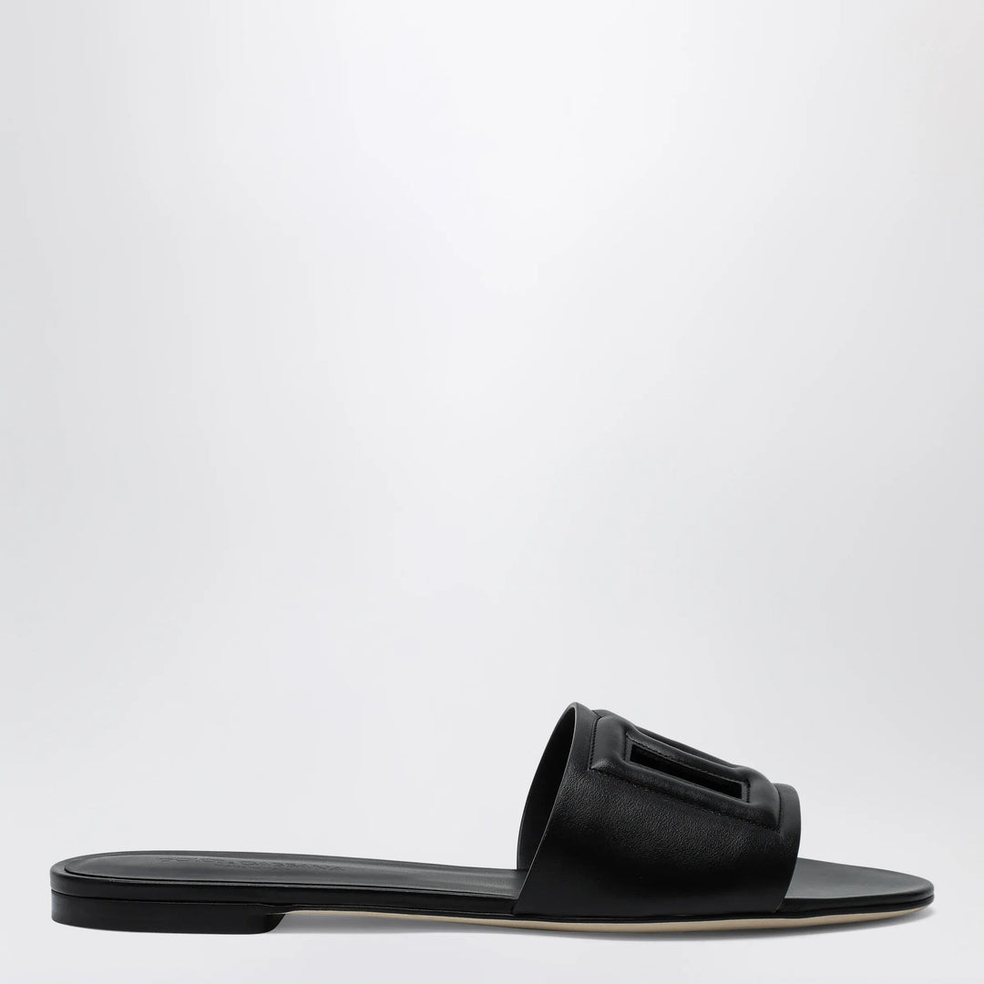 Dolce&amp;Gabbana - Black leather slides with DG logo Brand Apparel &amp; Accessories > Shoes 37,5 IT