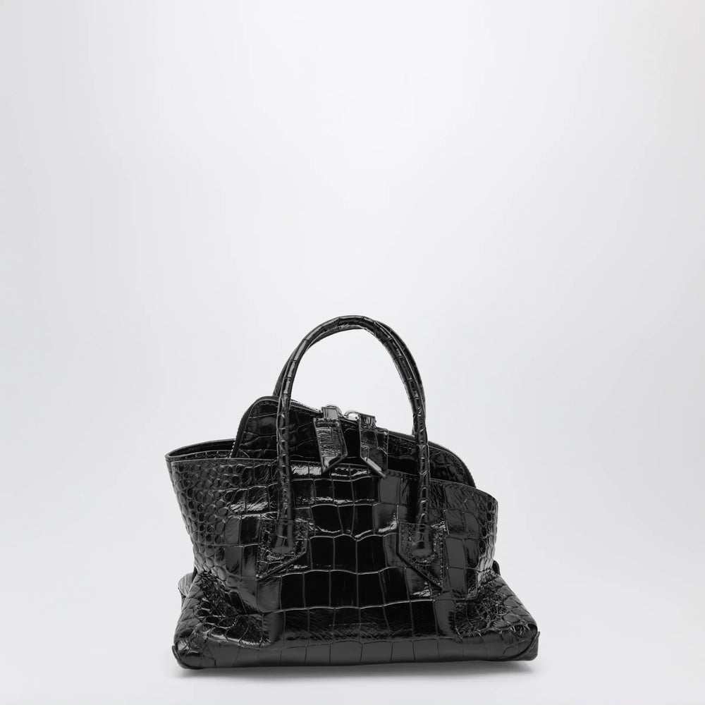 The Attico - La Passeggiata Mini black crocodile-print leather bag Brand Apparel & Accessories TU