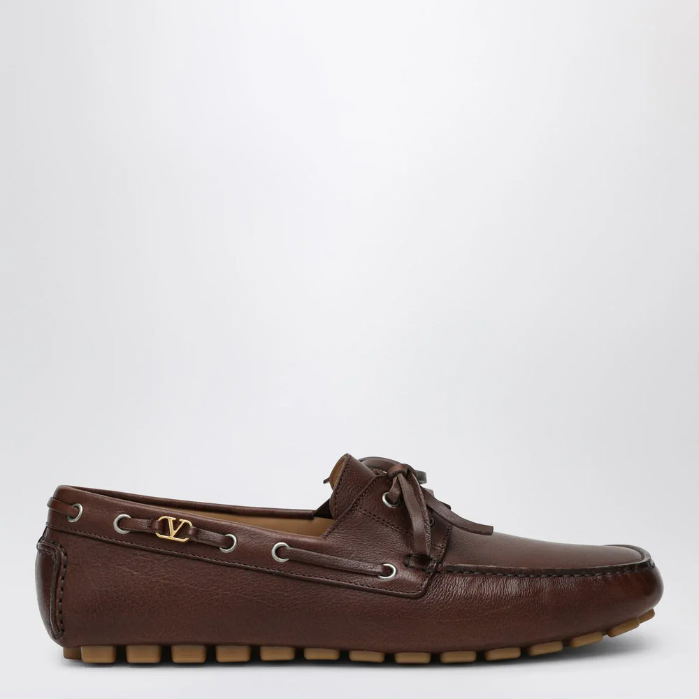 Valentino Garavani - Brown leather moccasin driver Fantaway Brand Apparel & Accessories 40 IT