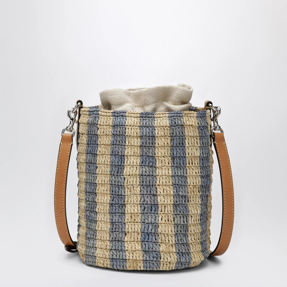 Valentino Garavani - Small bucket bag in raffia with beige and light blue stripes Brand Apparel & Accessories TU