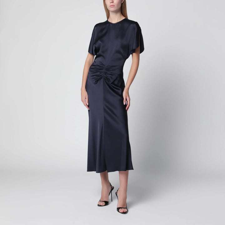 Victoria Beckham - Bela Midi Dress in Midnight Satin Crêpe Brand Apparel &amp; Accessories 8 UK