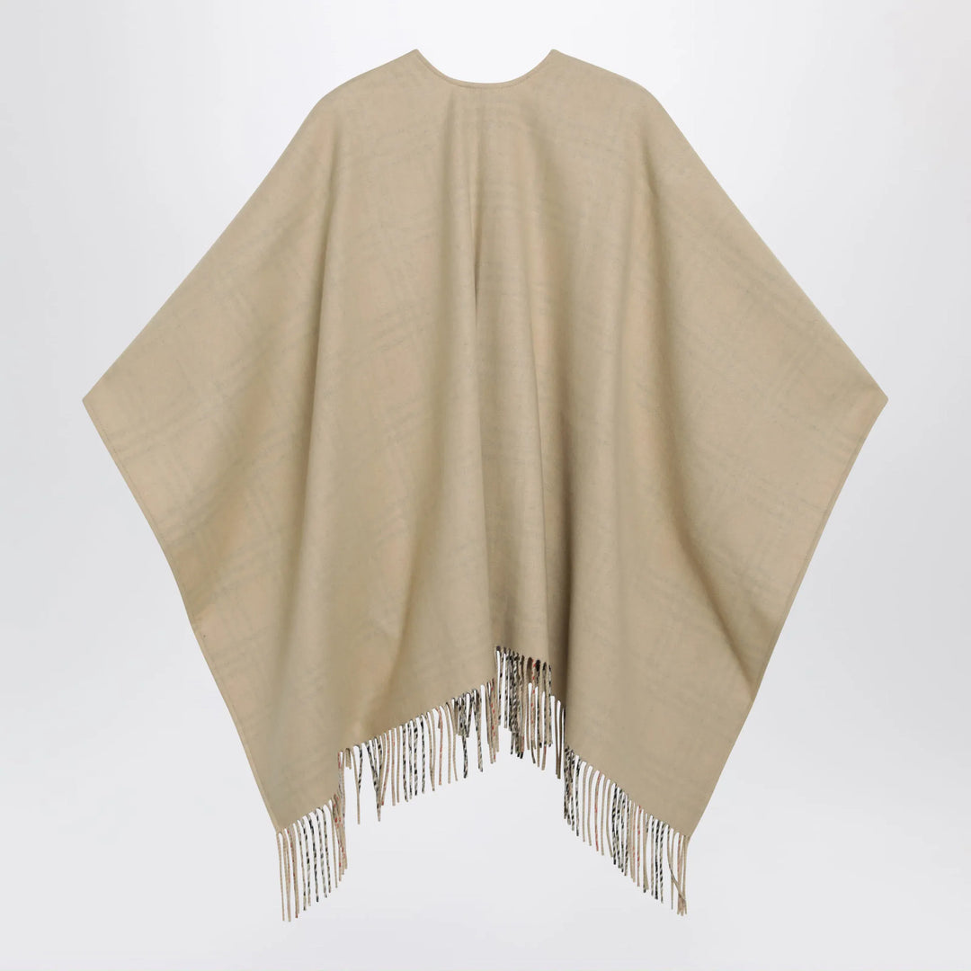 Burberry - Reversible wool check cape with fringes in sand beige Brand Cape U