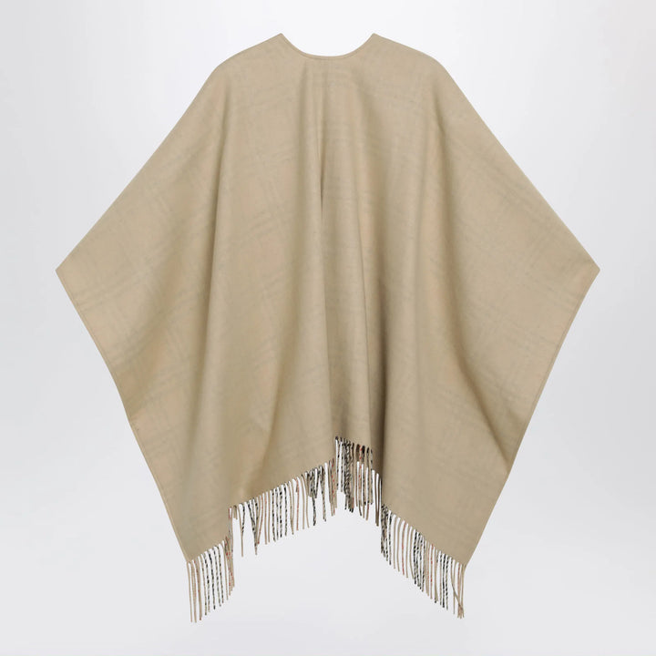 Burberry - Reversible wool check cape with fringes in sand beige Brand Cape U