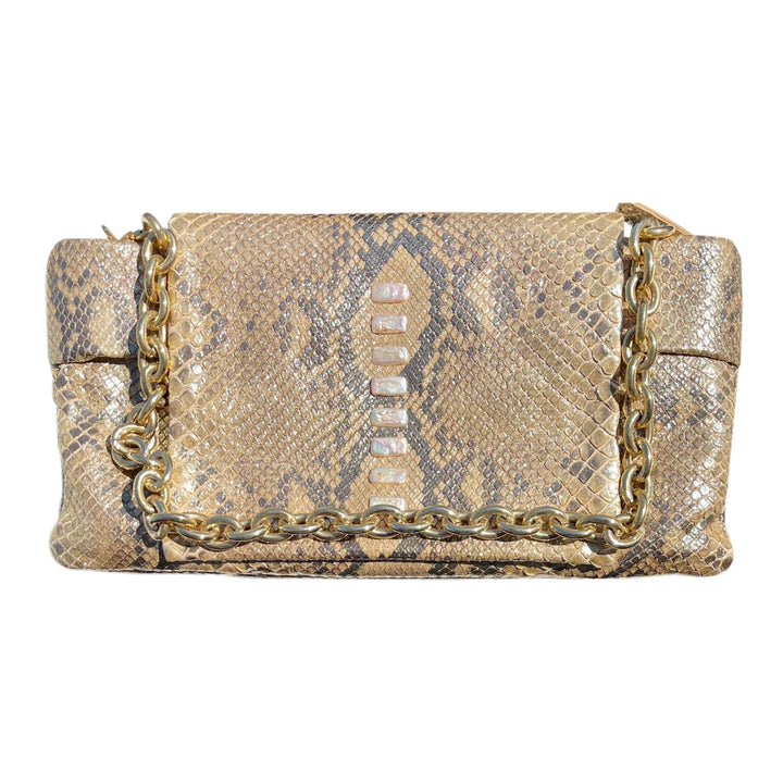 Italian Luxury Group Clutch Pearly Gold Python Clutch With Nacre' Pearls Decoration Brand