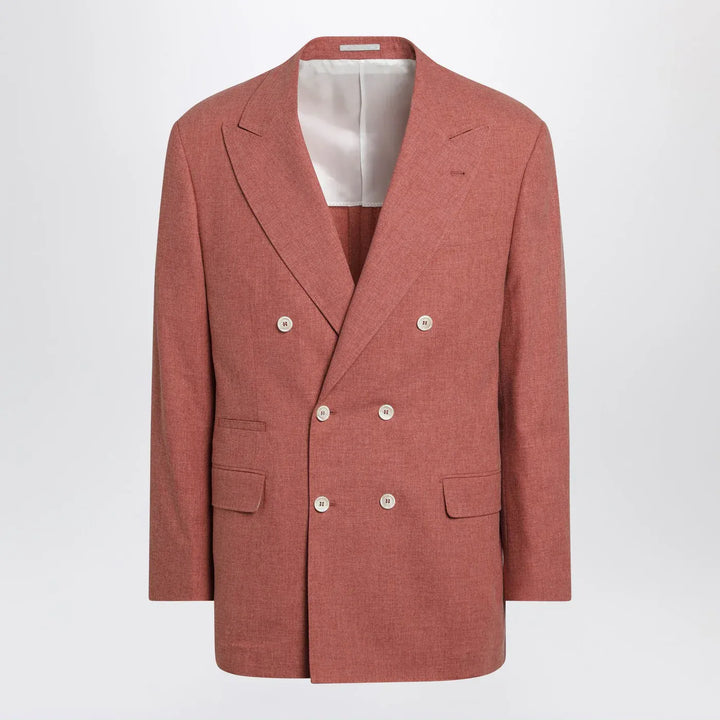 Brunello Cucinelli - Peach double-breasted wool-blend jacket Brand Coats &amp; Jackets 48 IT