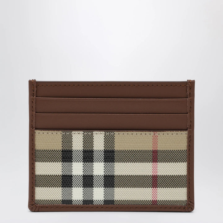 Burberry - Check credit card holder in coated cotton, beige Brand Coats &amp; Jackets U