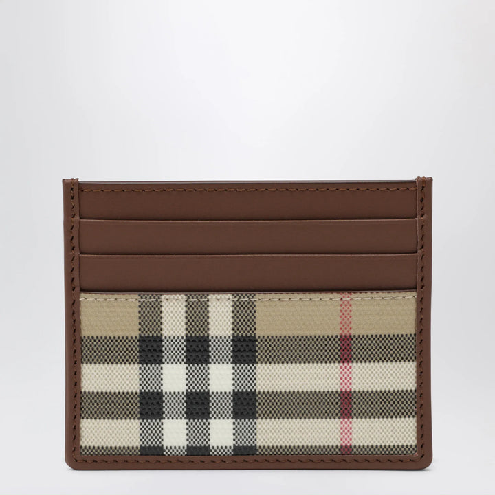Burberry - Check credit card holder in coated cotton, beige Brand Coats &amp; Jackets U