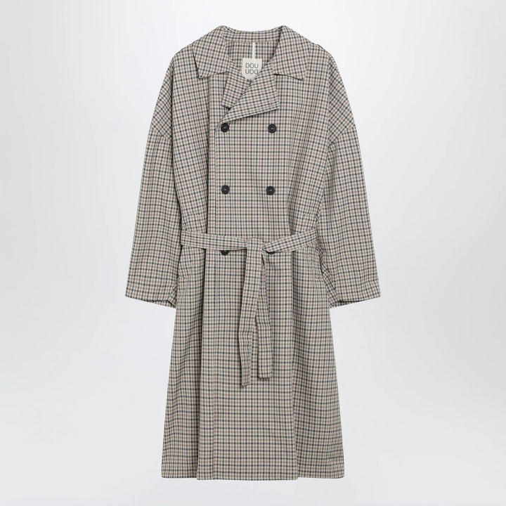 Douuod - Double-breasted check trench coat Brand Coats &amp; Jackets 14