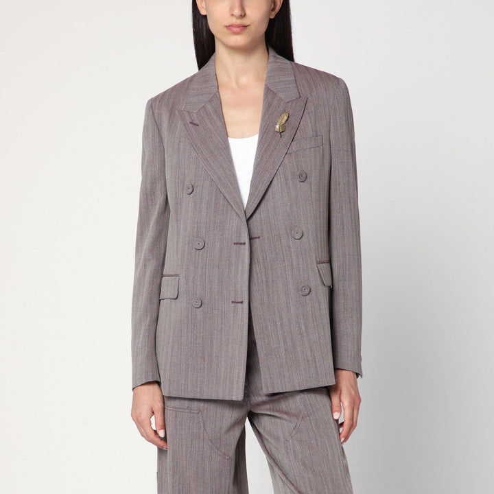 Coats &amp; Jackets 44  IT Golden Goose - Light brown double-breasted jacket in chevron wool blend Brand