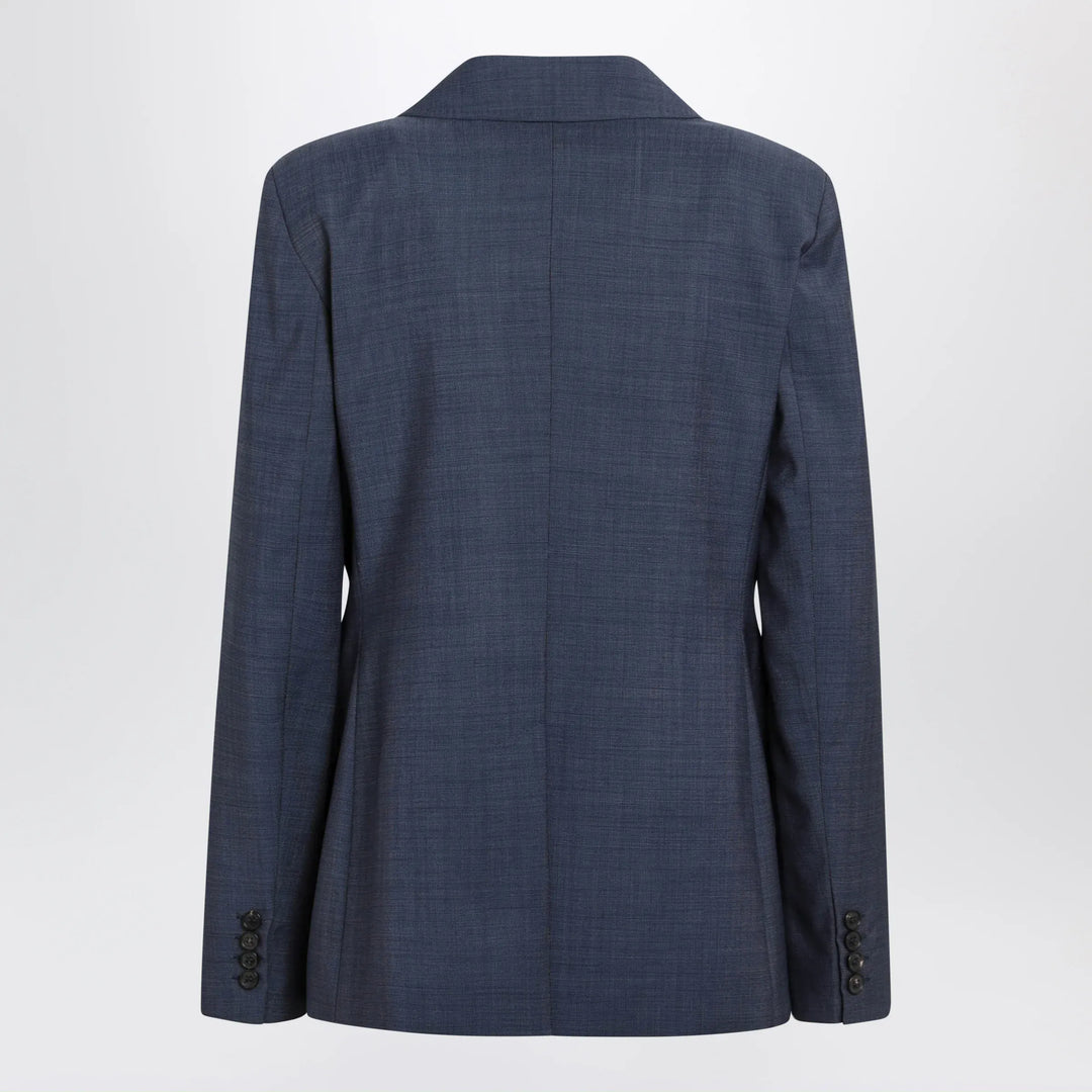 Max Mara Studio - Double-Breasted Jacket in Denim Blue Wool Canvas Brand Coats &amp; Jackets