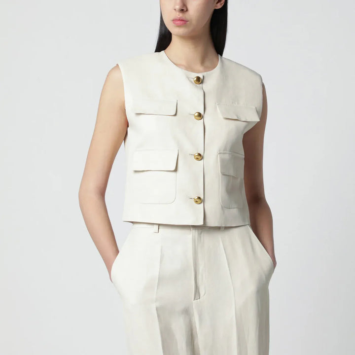 P.A.R.O.S.H. - Sand-colored linen-blend waistcoat Brand Coats &amp; Jackets S
