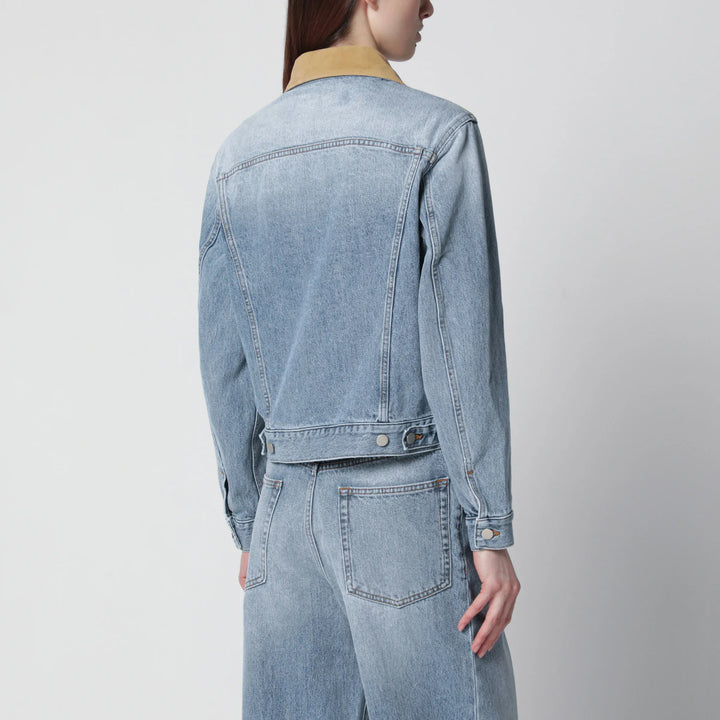 Róhe - Blue denim jacket with suede collar Brand Coats &amp; Jackets