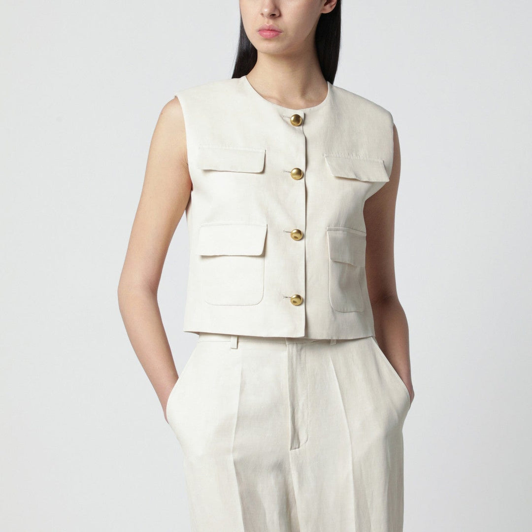 Coats &amp; Jackets S Sand-colored linen-blend waistcoat Brand