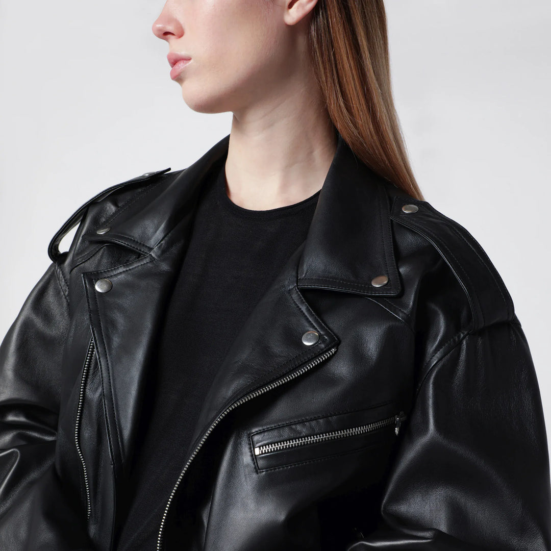 Sword 6644 - Black balloon leather bomber jacket Brand Coats &amp; Jackets