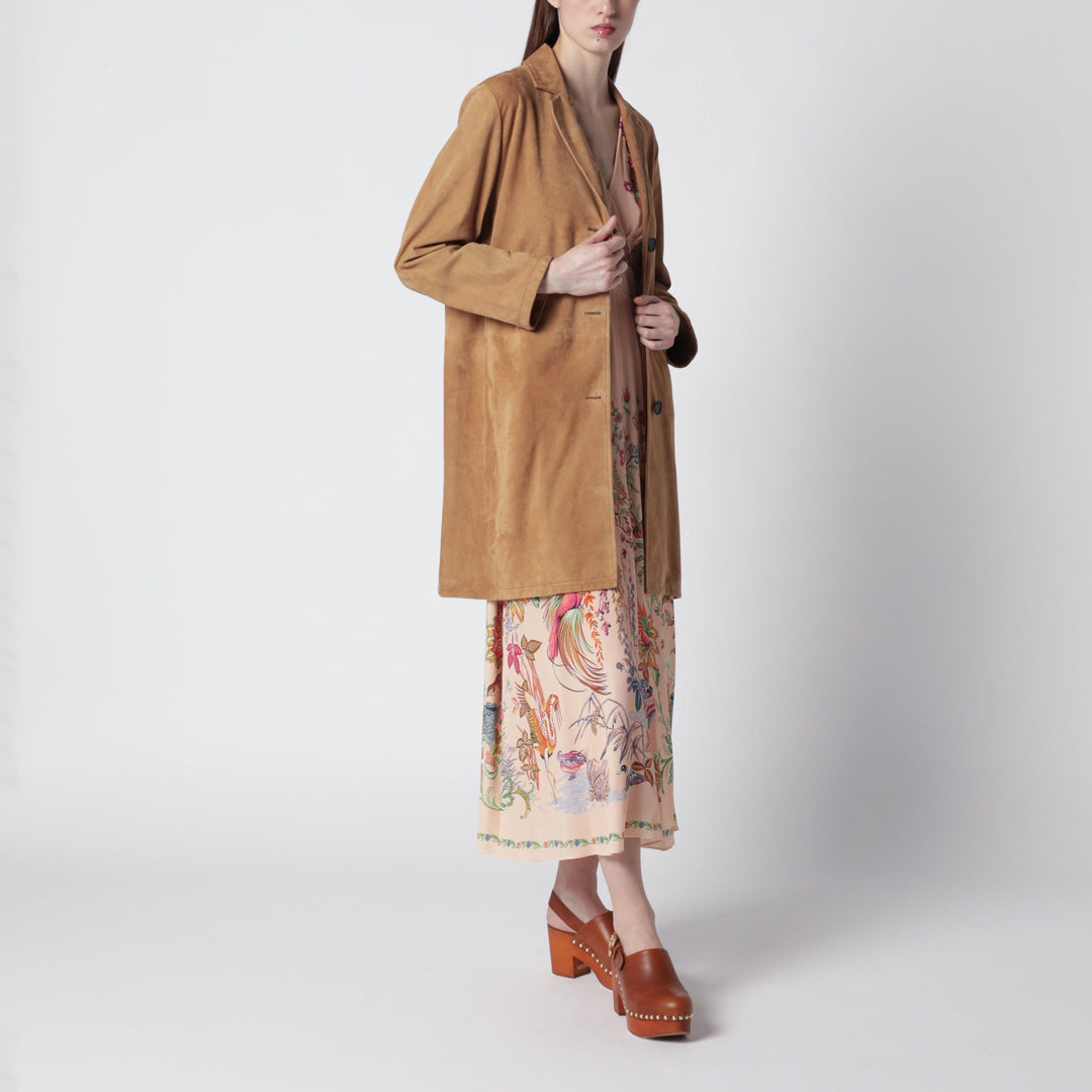 Coats &amp; Jackets Sword 6644 - Brown long suede leather jacket Brand