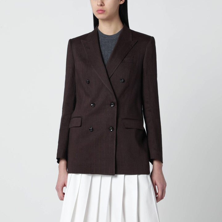 Coats &amp; Jackets Tagliatore - Brown linen-blend double-breasted jacket Brand