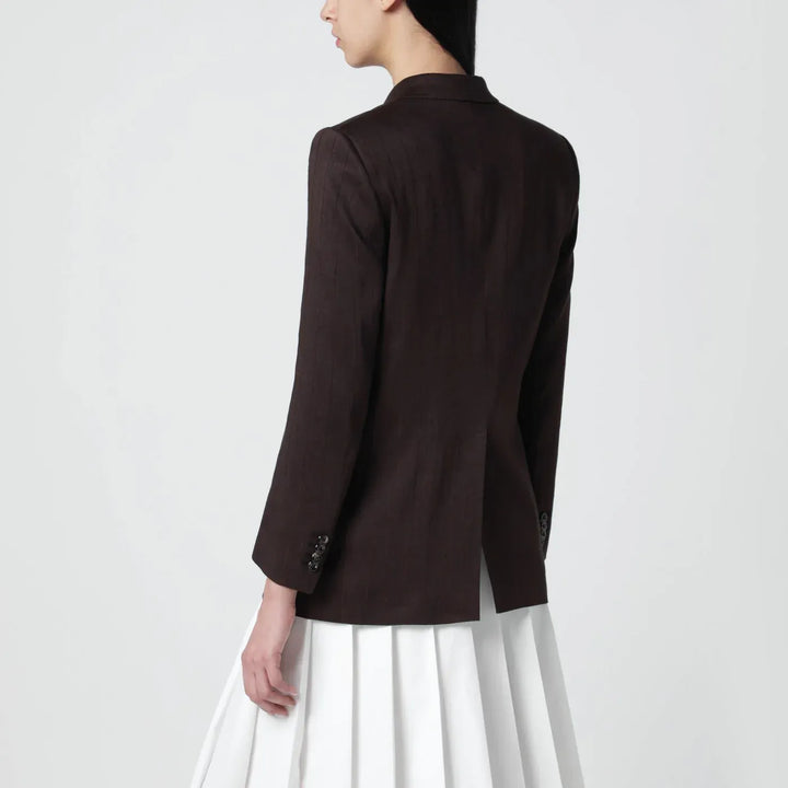 Tagliatore - Brown linen-blend double-breasted jacket Brand Coats &amp; Jackets