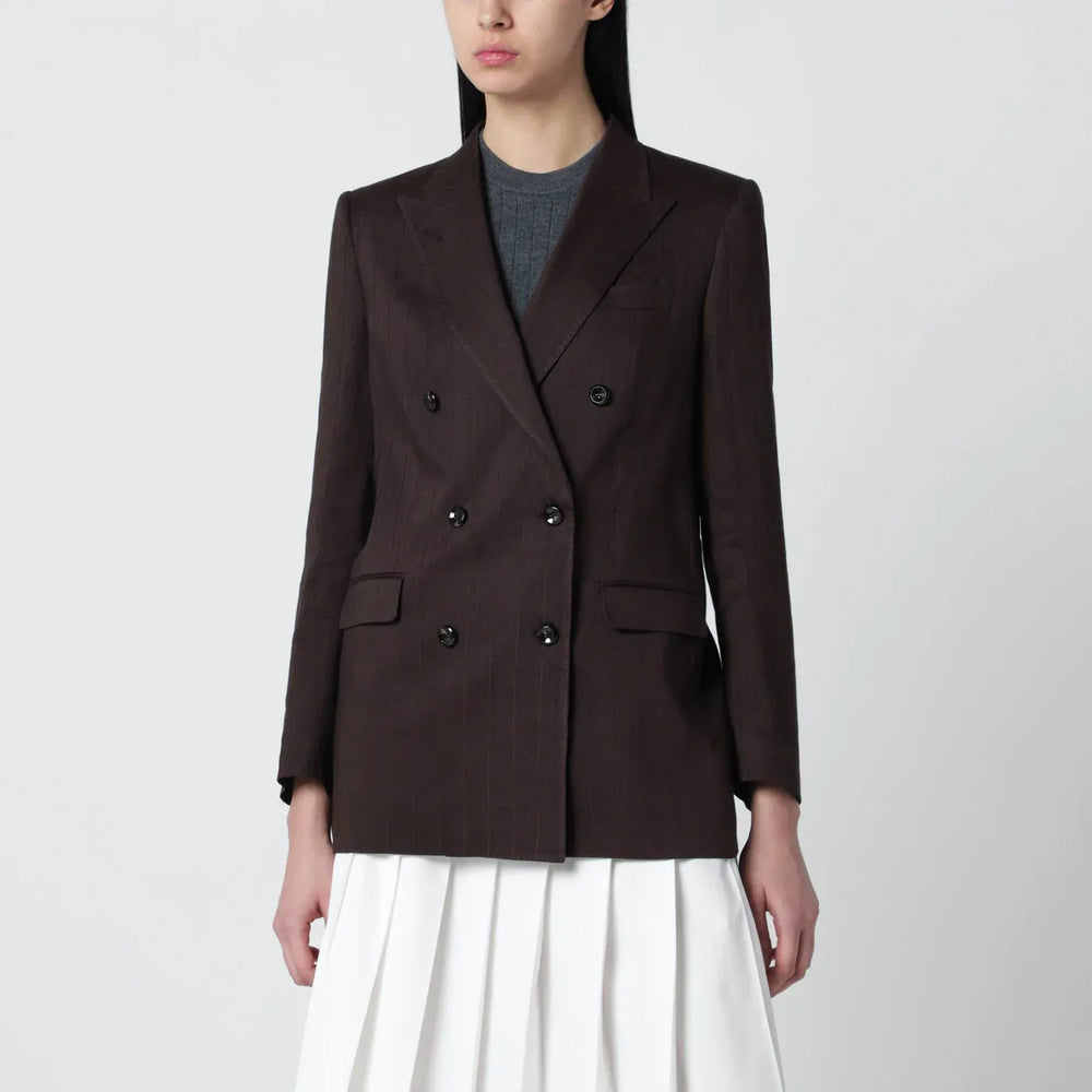 Tagliatore - Brown linen-blend double-breasted jacket Brand Coats & Jackets 38  IT