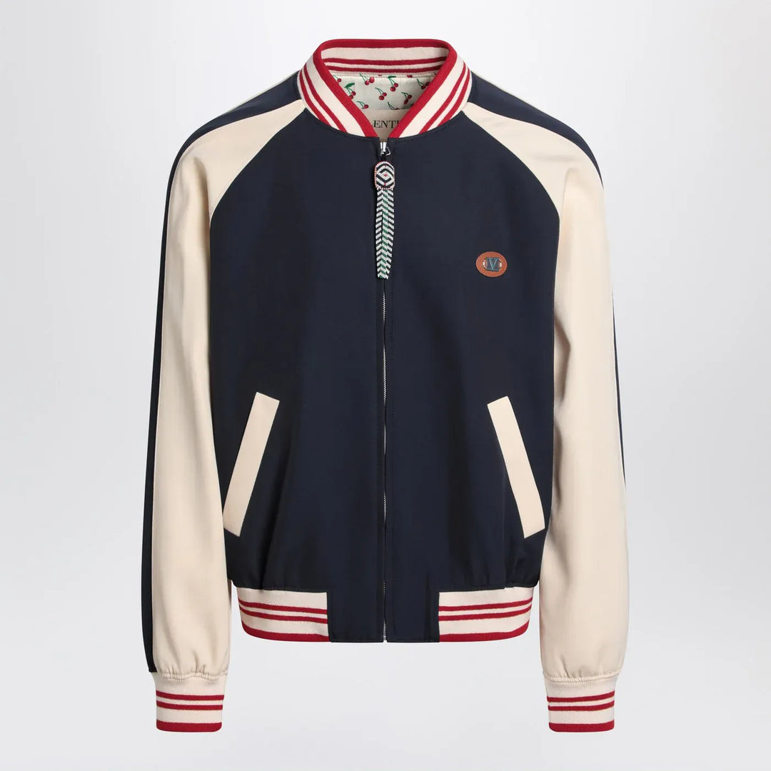 Valentino - Blue/cream bomber with mixed wool VLogo Brand Coats &amp; Jackets 50 IT