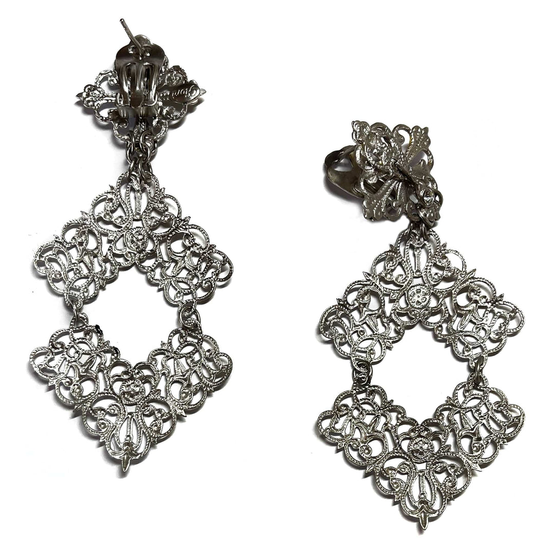 Giora Earrings Giora' Italian Filigrain Earrings Rhombus Pendant Brand