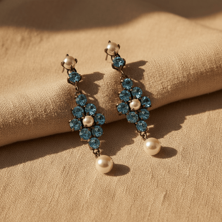 Giora Pendant Earrings With Pearl &amp; Swarovski Crystal Turquoise Brand Earrings
