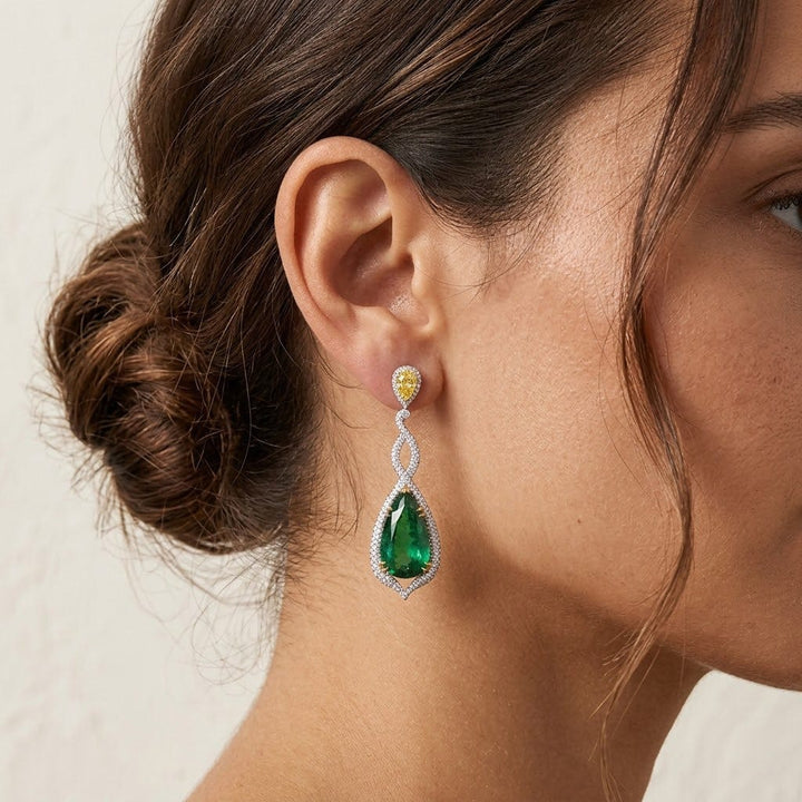 LEIBISH 15.17ct Zambian Emerald &amp; Canary Yellow Diamond Earrings Brand Earrings