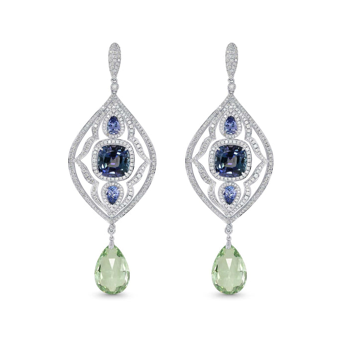 Tanzanite and Aquamarine Drop Diamond Earrings Brand Earrings