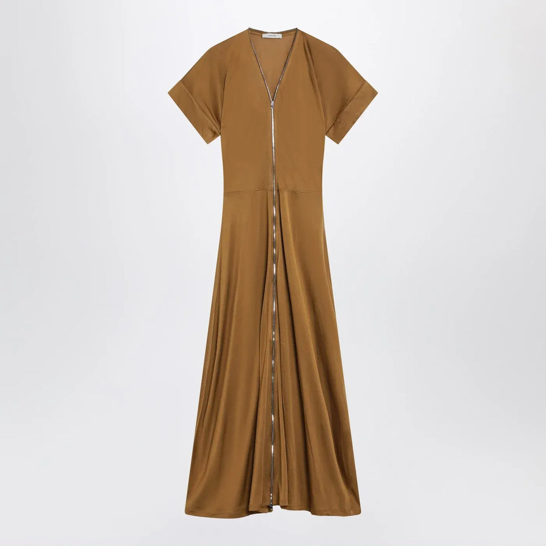 LEMAIRE - Cinnamon-brown zip-up dress in cotton-viscose jersey Brand S