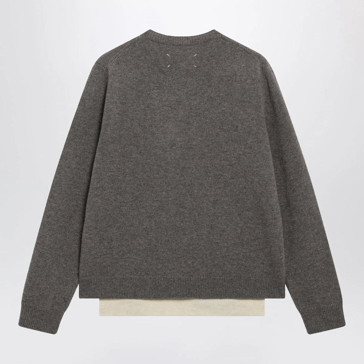 Maison Margiela - Crewneck lambswool sweater in mud and ecru Brand