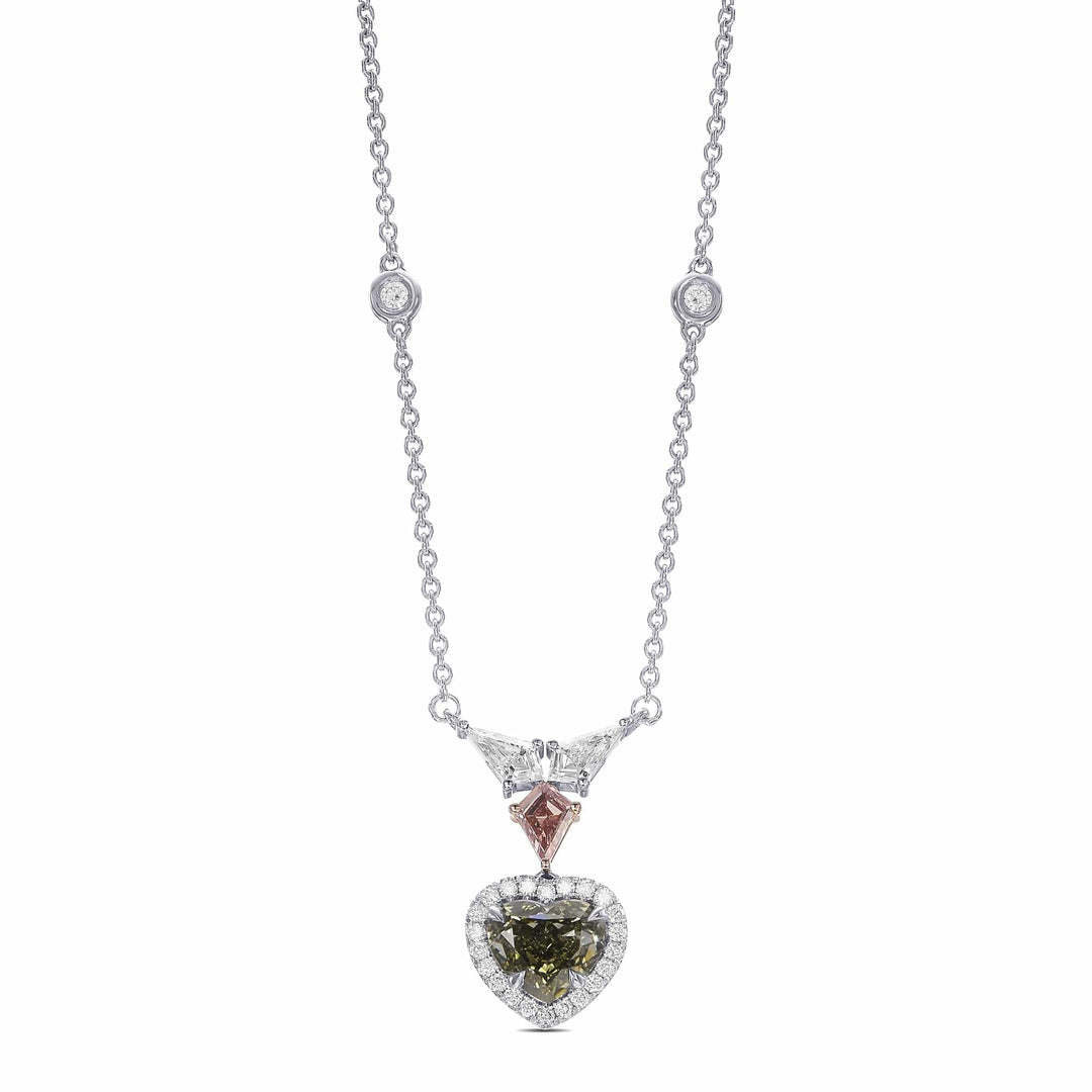 Chameleon Heart and Kite Diamond Halo Drop Pendant Brand Necklace