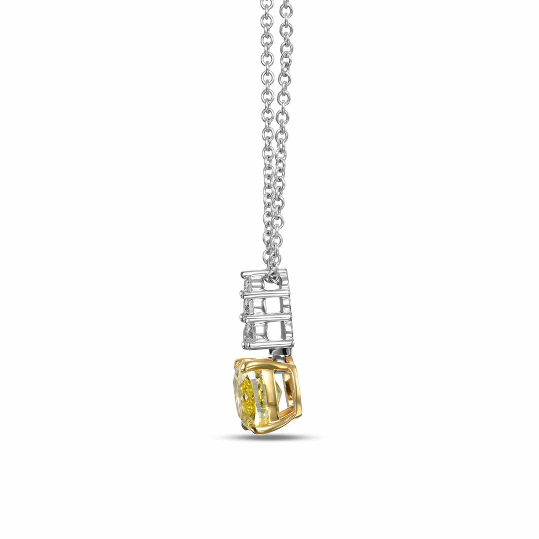 LEIBISH 1.22ct Fancy Intense Yellow &amp; White Diamond Drop Pendant Brand Necklace