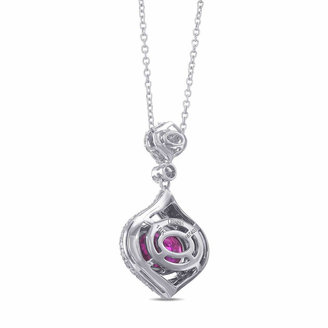 LEIBISH 2.16ct Oval Ruby &amp; Diamond Drop Pendant Brand Necklace
