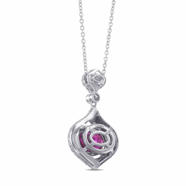 LEIBISH 2.16ct Oval Ruby &amp; Diamond Drop Pendant Brand Necklace