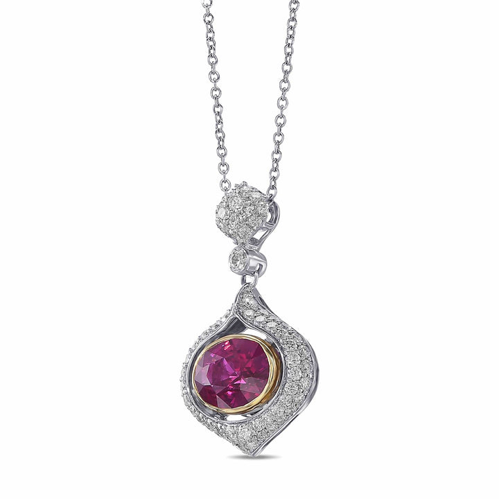 LEIBISH 2.16ct Oval Ruby &amp; Diamond Drop Pendant Brand Necklace