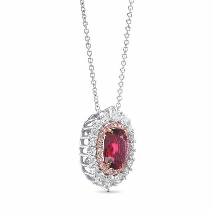LEIBISH 2.29ct Pigeon Blood Ruby Double Halo Pendant Brand Necklace