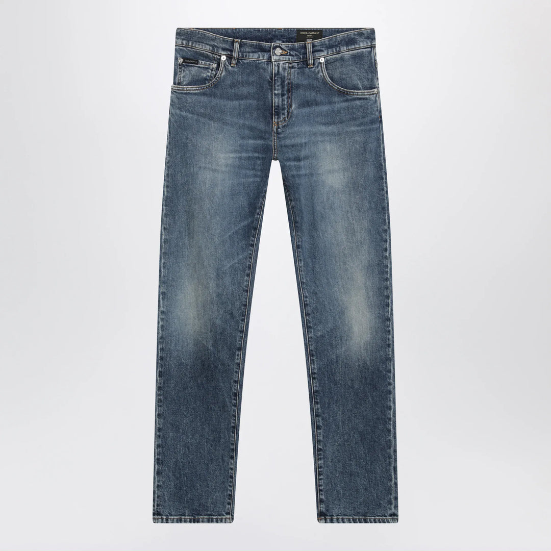 Dolce&amp;Gabbana - Slim-Fit Blue Washed Denim Jeans Brand Pants 48 IT